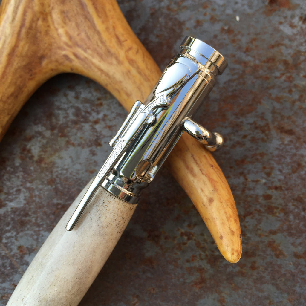 Bolt Action Chrome Pen with Deer Antler Barrel